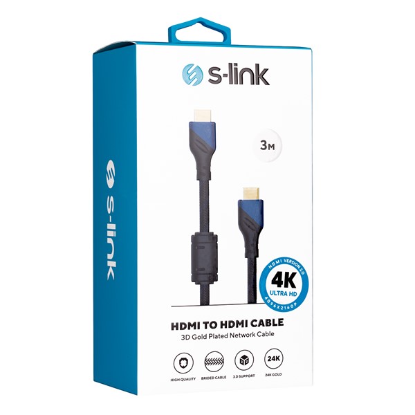resimler/genel/S-link SLX-258 HDMI TO HDMI 3m Altın Uçlu 24K + Kor.Kılıf 1.4 Ver. 3D Kablo