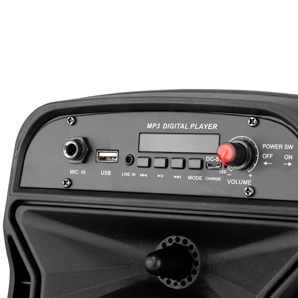 resimler/genel/Mikado MD-814KP 15W, 3.7V1200mAh Siyah Kablolu Mikrofon AUX /USB/TF/Bluetooth FM'li LED Işıklı Speaker