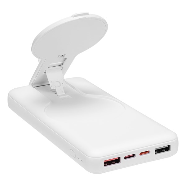 resimler/genel/S-link P110 10000mAh PRM PD22.5W+QC3.0 Magsafe 15W Kablosuz Standlı Beyaz Taşınabilir Pil Şarj Cihazı Powerbank