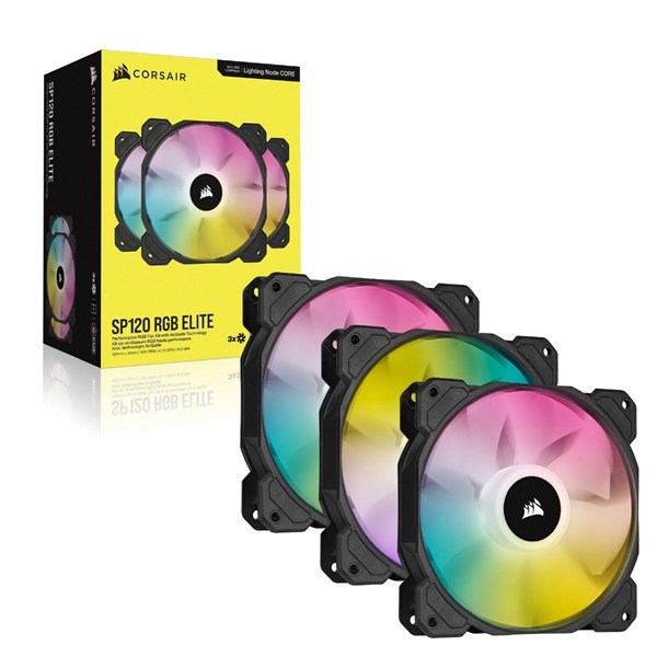 resimler/genel/CORSAIR CO-9050109-Ww iCUE SP120 RGB Elite Siyah 120mm Kasa Fanı+Konrol Ünitesi 3-lü paket 