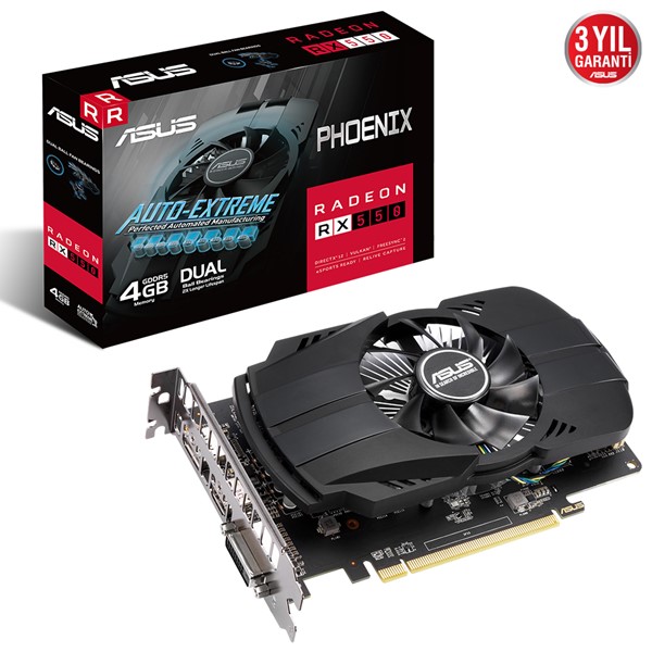 resimler/genel/ASUS RX550 4GB PH-RX550-4G-EVO GDDR5 128bit HDMI DVI DP PCIe 16X v3.0