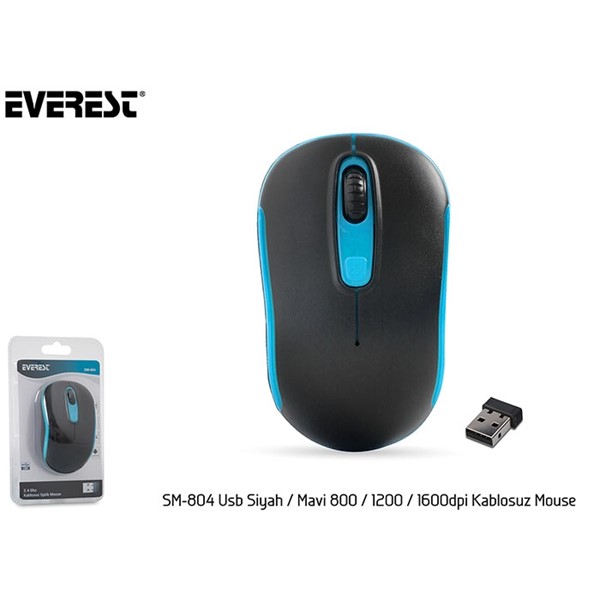 resimler/genel/Everest SM-804 Usb Siyah/Mavi 1600dpi Kablosuz Mouse