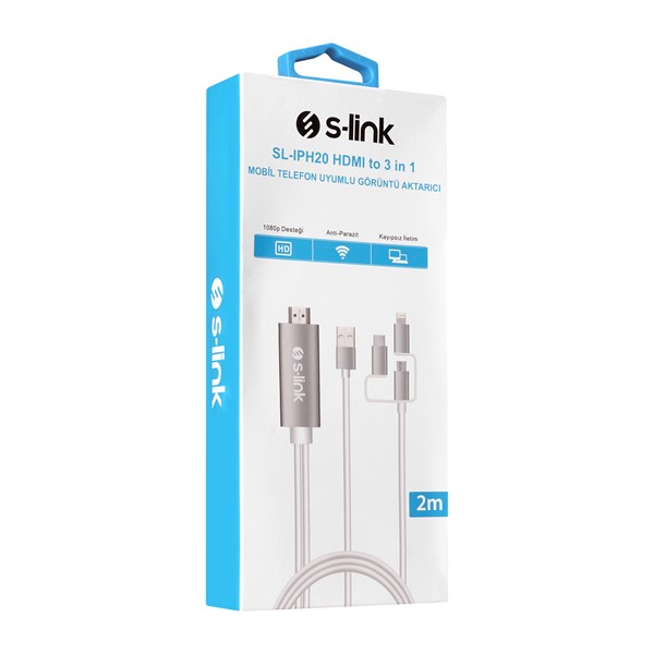 S-LINK SL-IPH20 2metre HDMI to 3 in 1 Görüntü Aktarıcı Kablo Mobil Telefon Uyumlu	