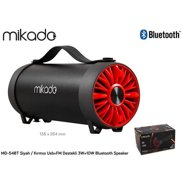 resimler/genel/Mikado MD-54BT Gerçek 13W RMS USB+SD Süper Bass Bazuka Gövdeli Siyah-Kırmızı Bluetooth Speake