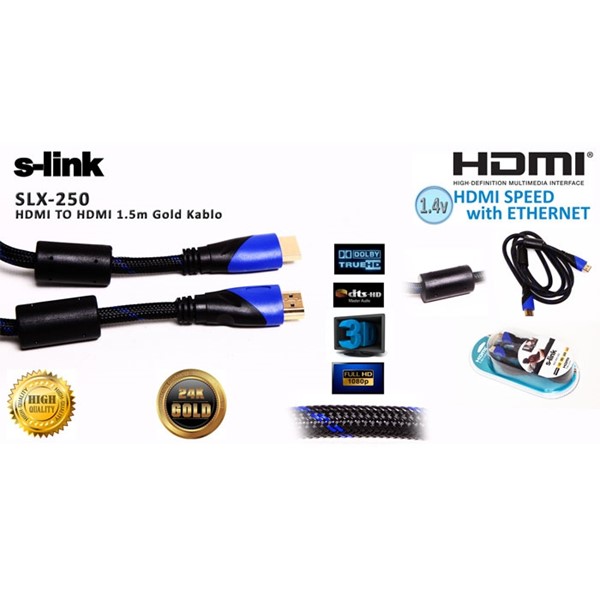 resimler/genel/S-link SLX-250 HDMI TO HDMI 1.5m Altın Uçlu 24K + Kor.Kılıf 1.4 Ver. 3D Kablo