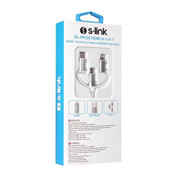 resimler/genel/S-LINK SL-IPH20 2metre HDMI to 3 in 1 Görüntü Aktarıcı Kablo Mobil Telefon Uyumlu	