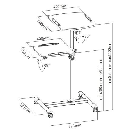 resimler/genel/Codegen COD-SP10 2 Tablalı Tekerlekli 110 Cm Projeksiyon Notebook Sehpası Standı