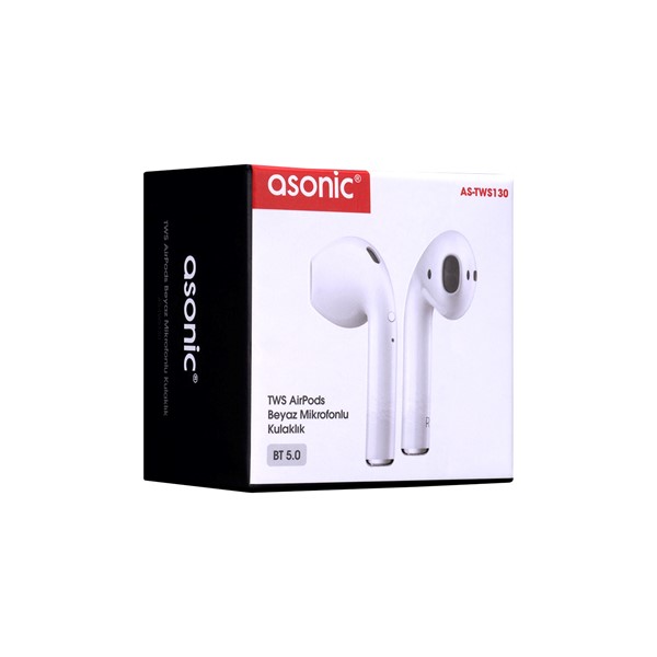 resimler/genel/Asonic AS-TWS130 Beyaz Mobil Telefon Uyumlu Bluetooth TWS AirPods Mikrofonlu Kulaklık