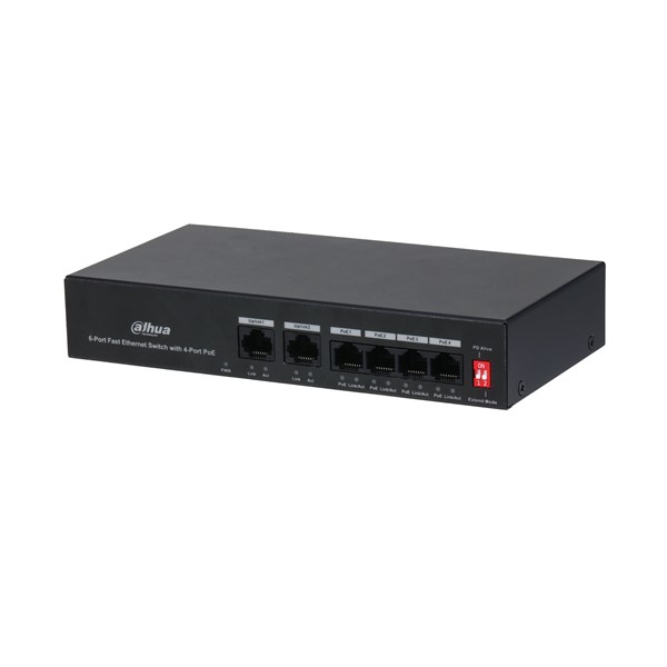 resimler/genel/DAHUA 6port 36w 4port PoE PFS3006-4ET-36 10/100 2X-UPLINK Yönetilemez Switch	