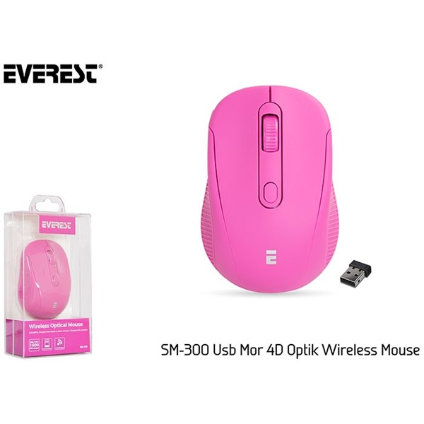resimler/genel/Everest SM-300 Usb Mor 4D Optik Alkalin Pil Kablosuz Mouse
