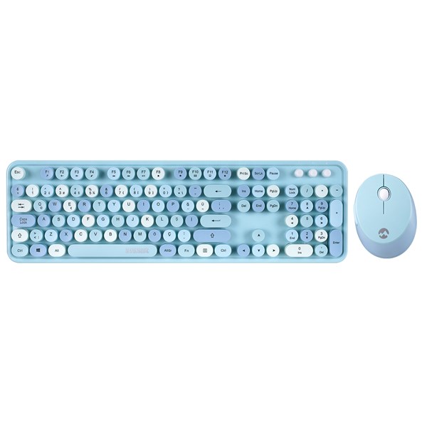 EVEREST Q ROUND KM-6282 Renkli Tuşlu Mavi Kablosuz Multimedia Klavye + Mouse Set
